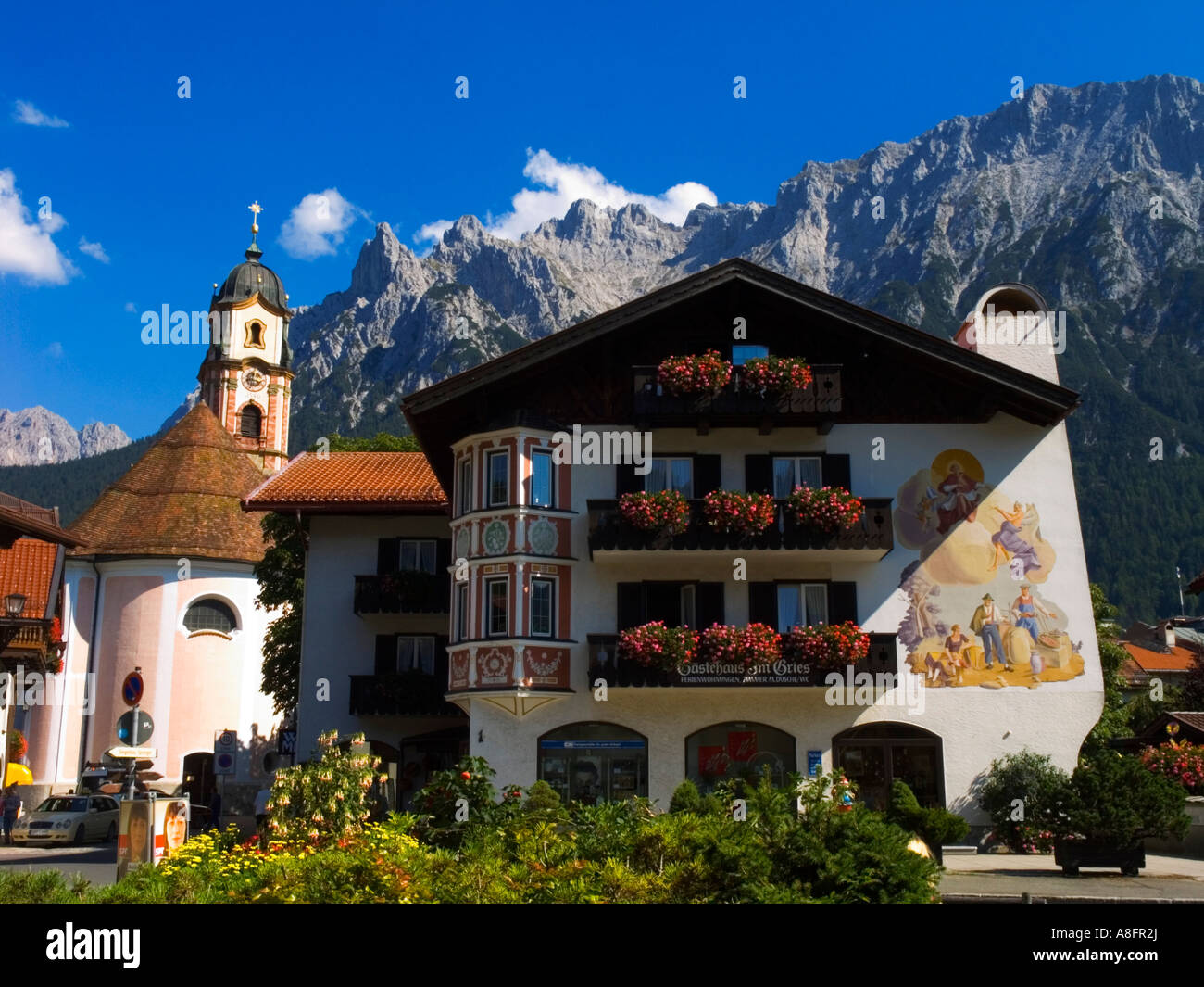 Karwendel mountain Facade house in Mittenwald bavaria germany Stock ...