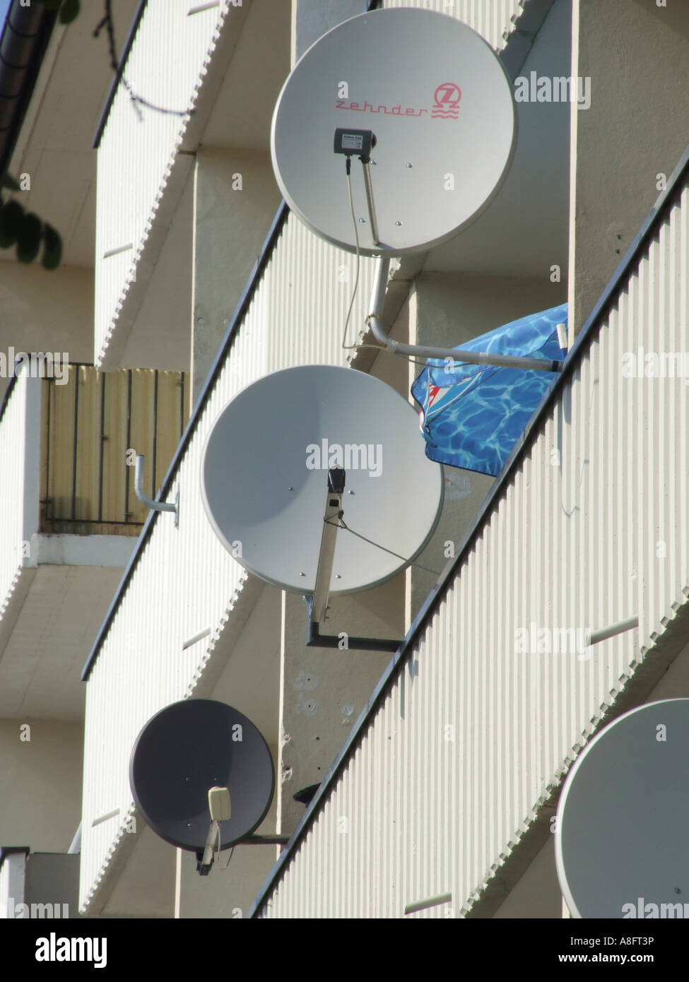 TV satellite receiver on balcony Stock Photo