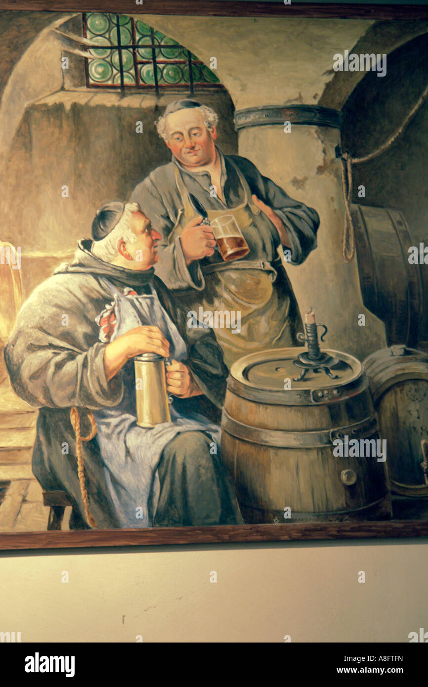 Old painting of monastery monks brew beer Munich Bavaria Germany Stock ...