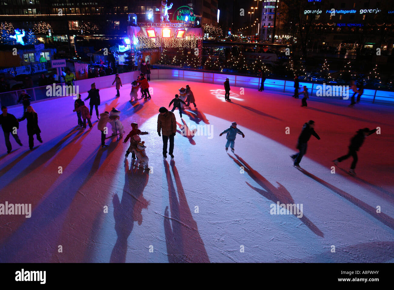 Ice skating in Karlsplatz Stachus Munich Bavaria Germany Stock Photo