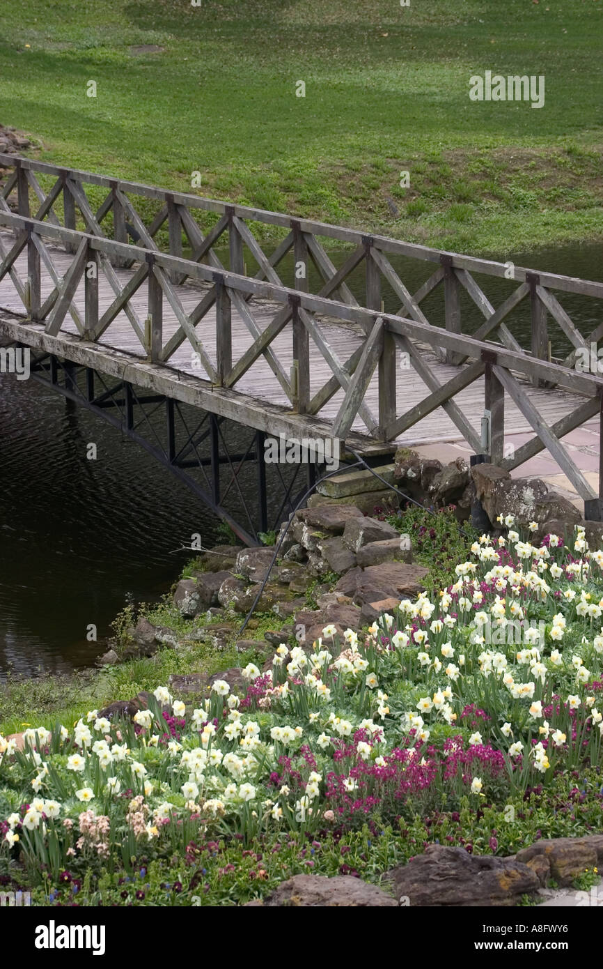 flowers and bridge. bellingrath gardens, mobile, alabama stock photo