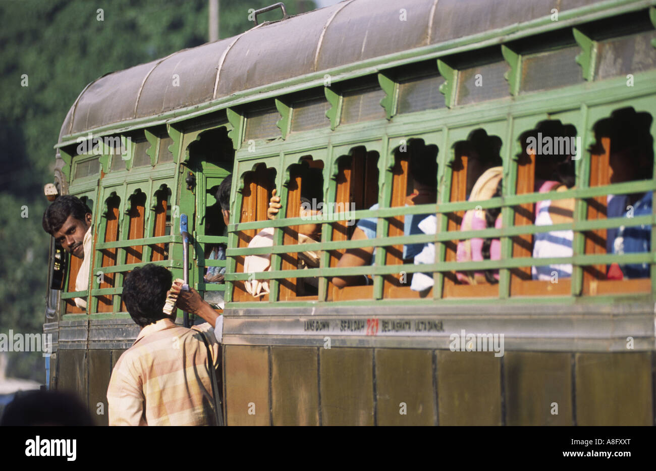 Bus stopped in traffiuc in Kolkata Calcutta West Bengal India Stock Photo