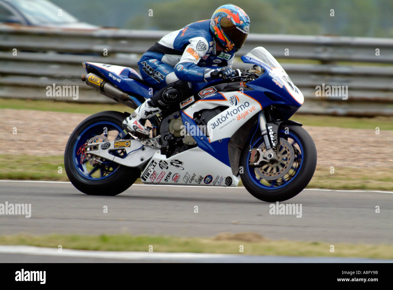 Miguel Praia at Silverstone on his Yamaha R1 Stock Photo
