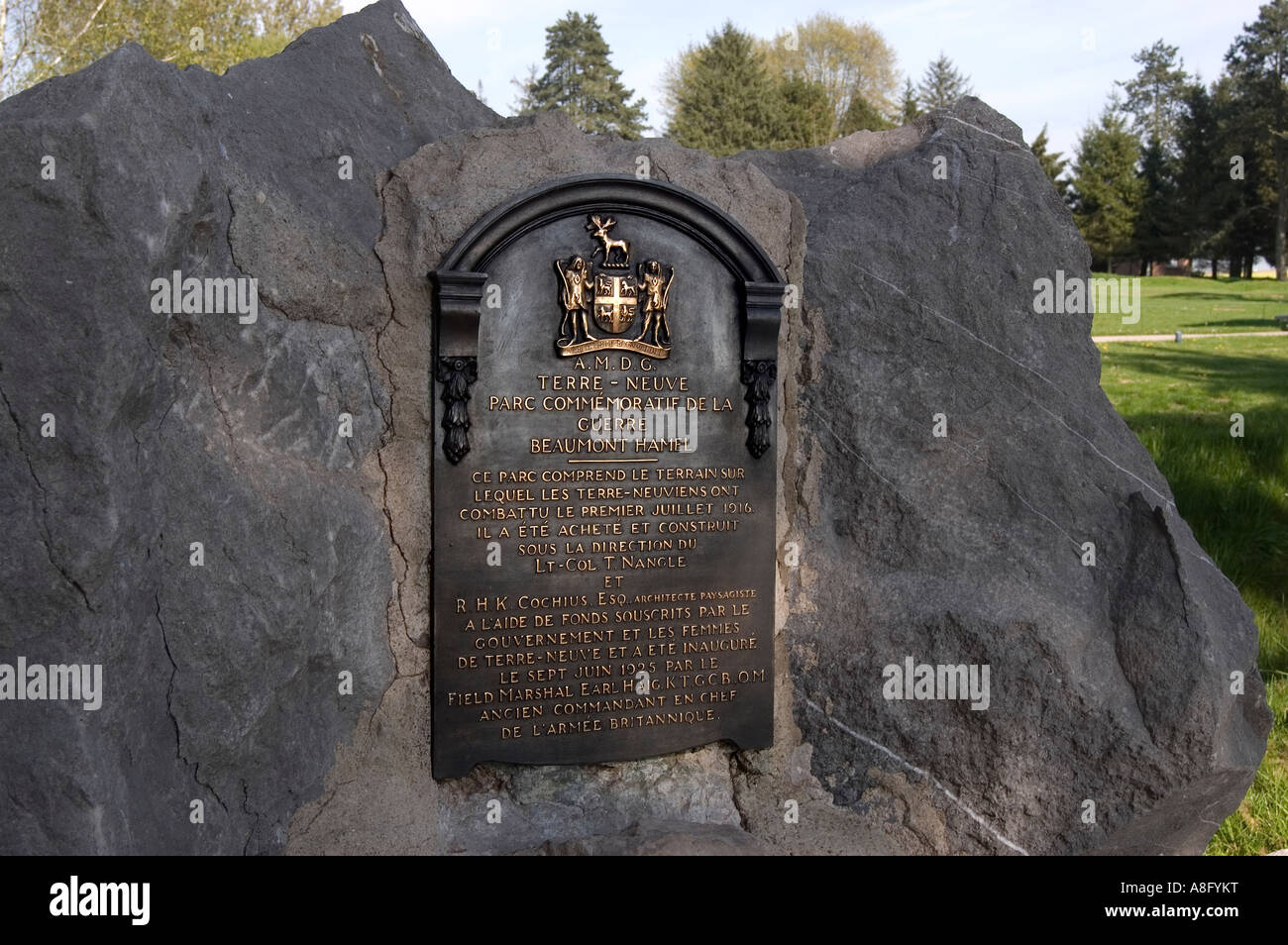 The Somme Plaque Beaumont Hamel in French Stock Photo