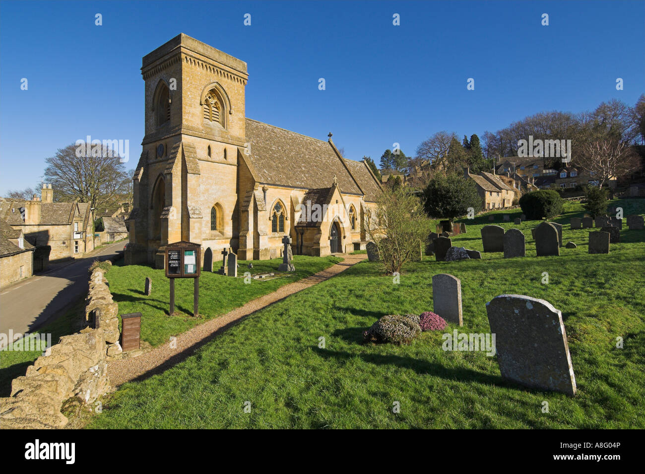Cotswolds village of Snowshill with St Barnabas Church and churchyard Snowshill Gloucestershire The Cotswolds England UK GB Europe Stock Photo