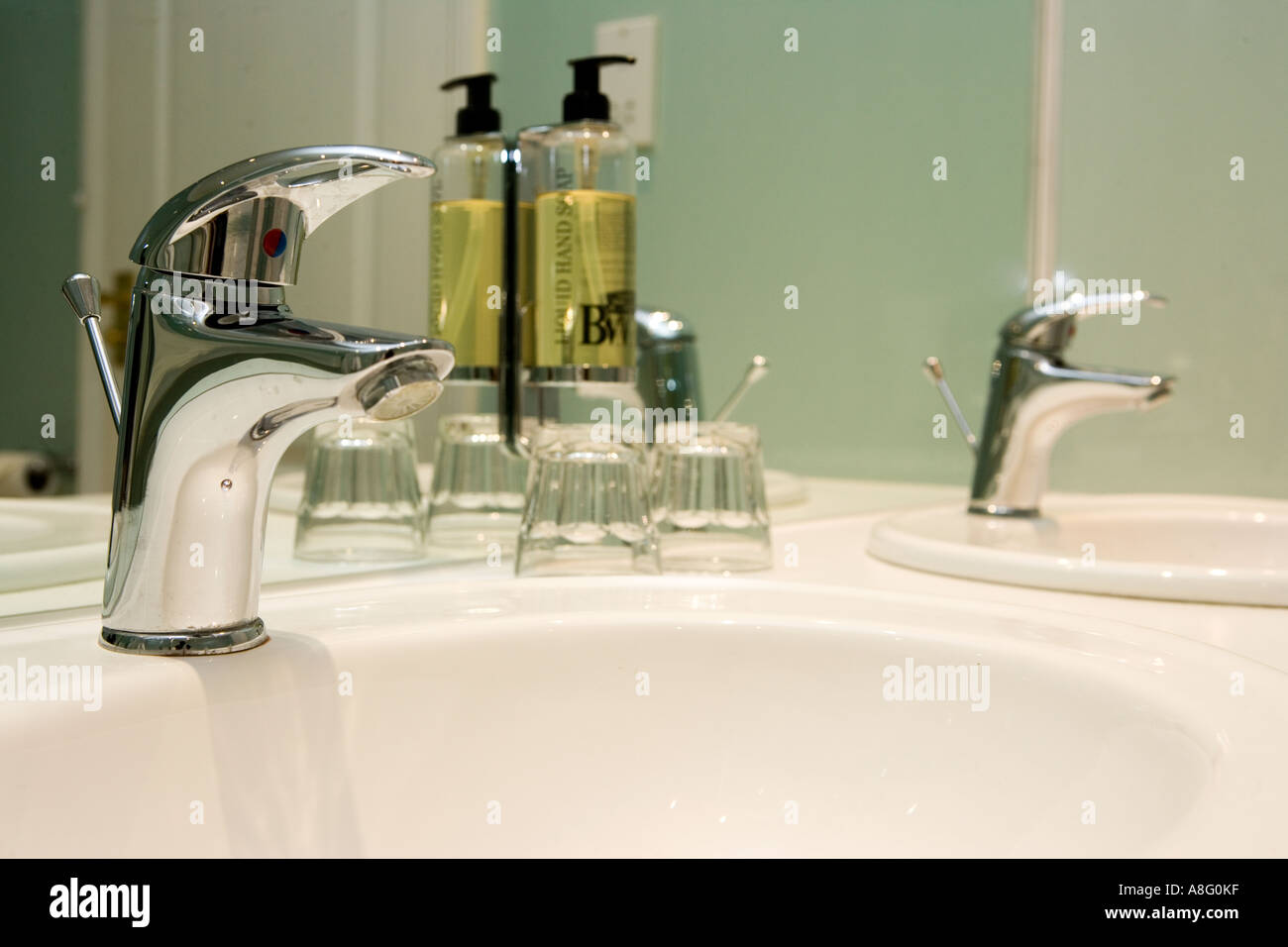 Double sink unit in bathroom Stock Photo - Alamy