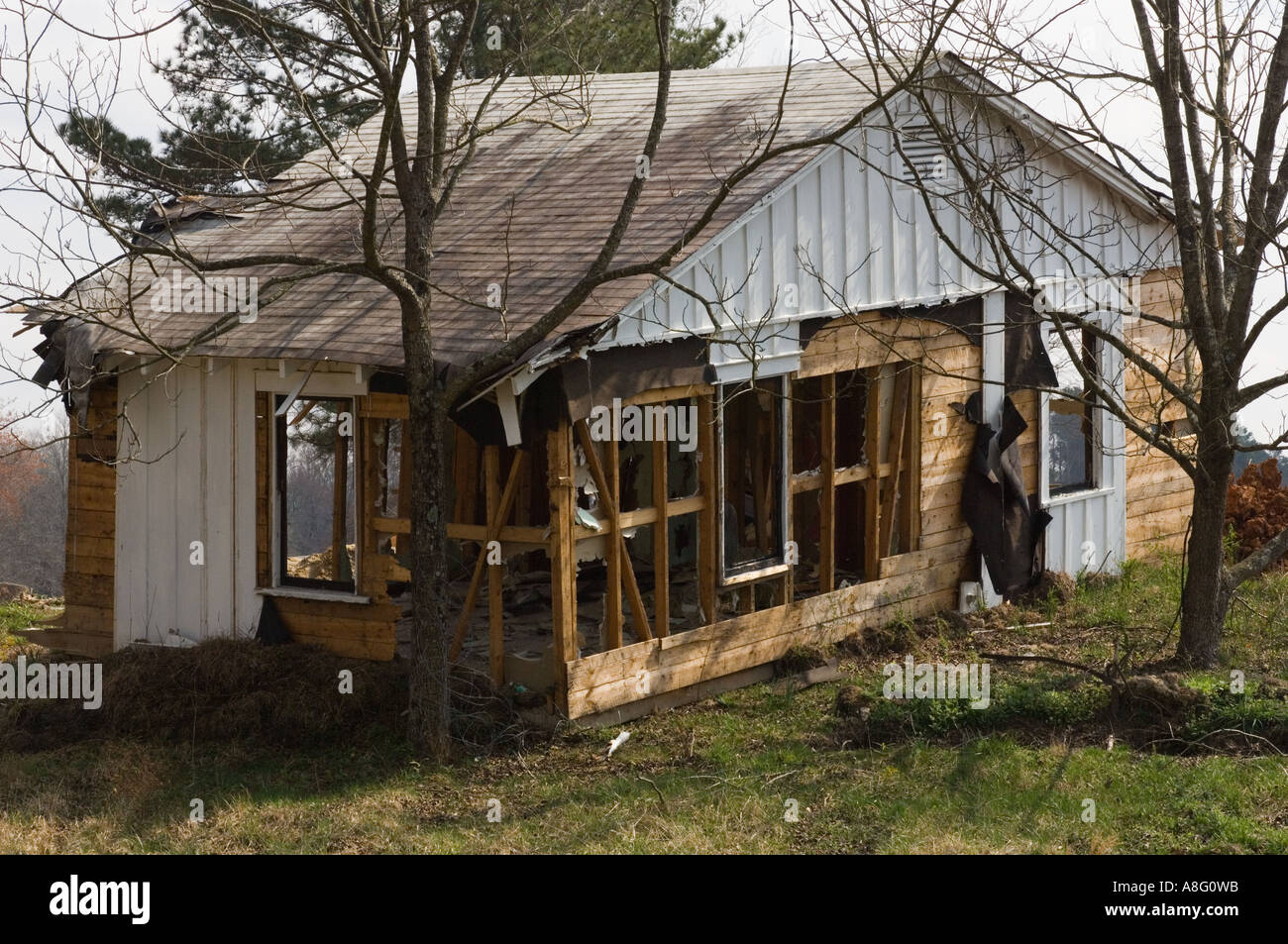 House being razed for new home construction Stock Photo