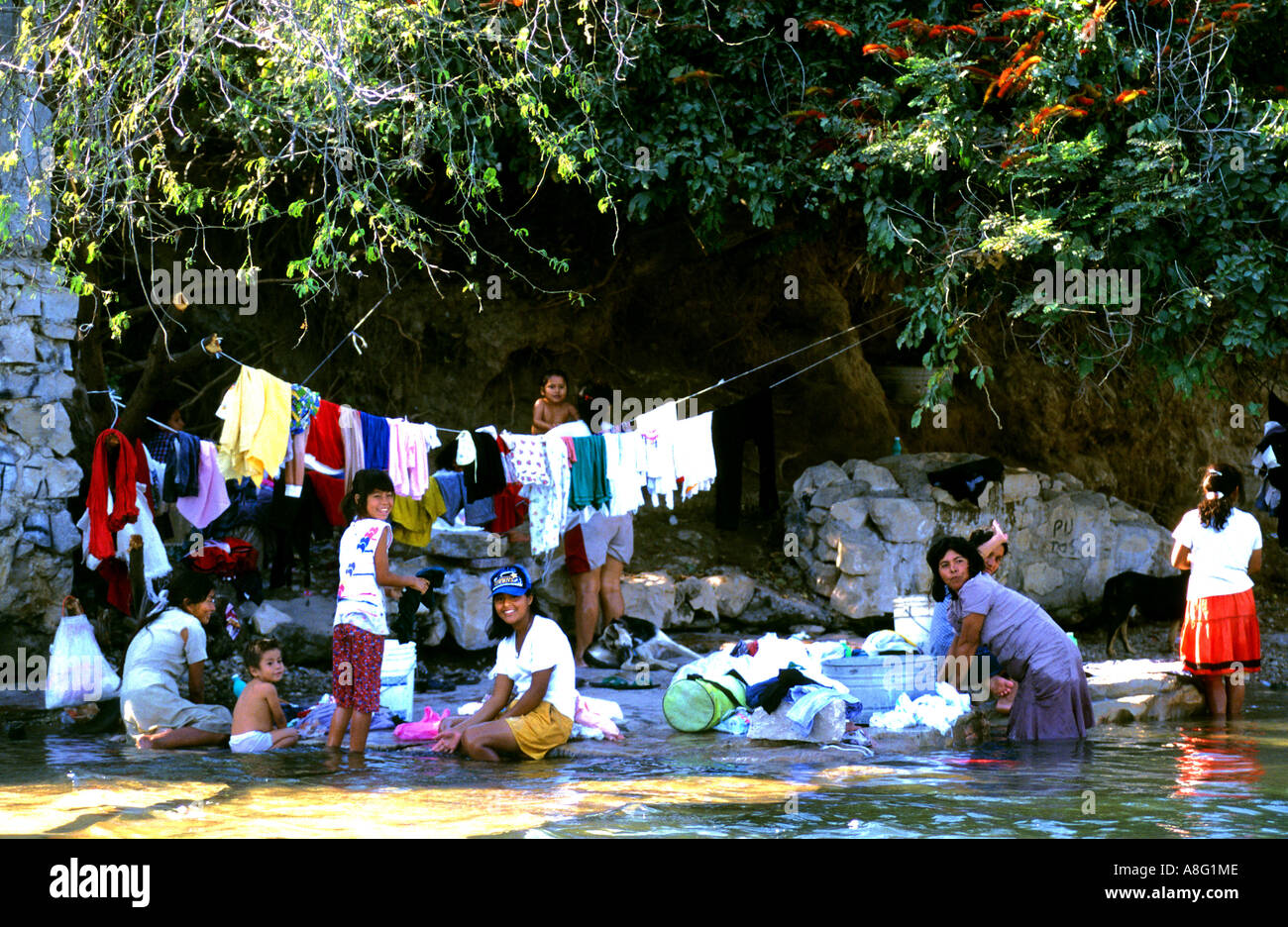 Mexico Chiapas Rio Grijalva Laundry Woman Mexican Stock Photo Alamy