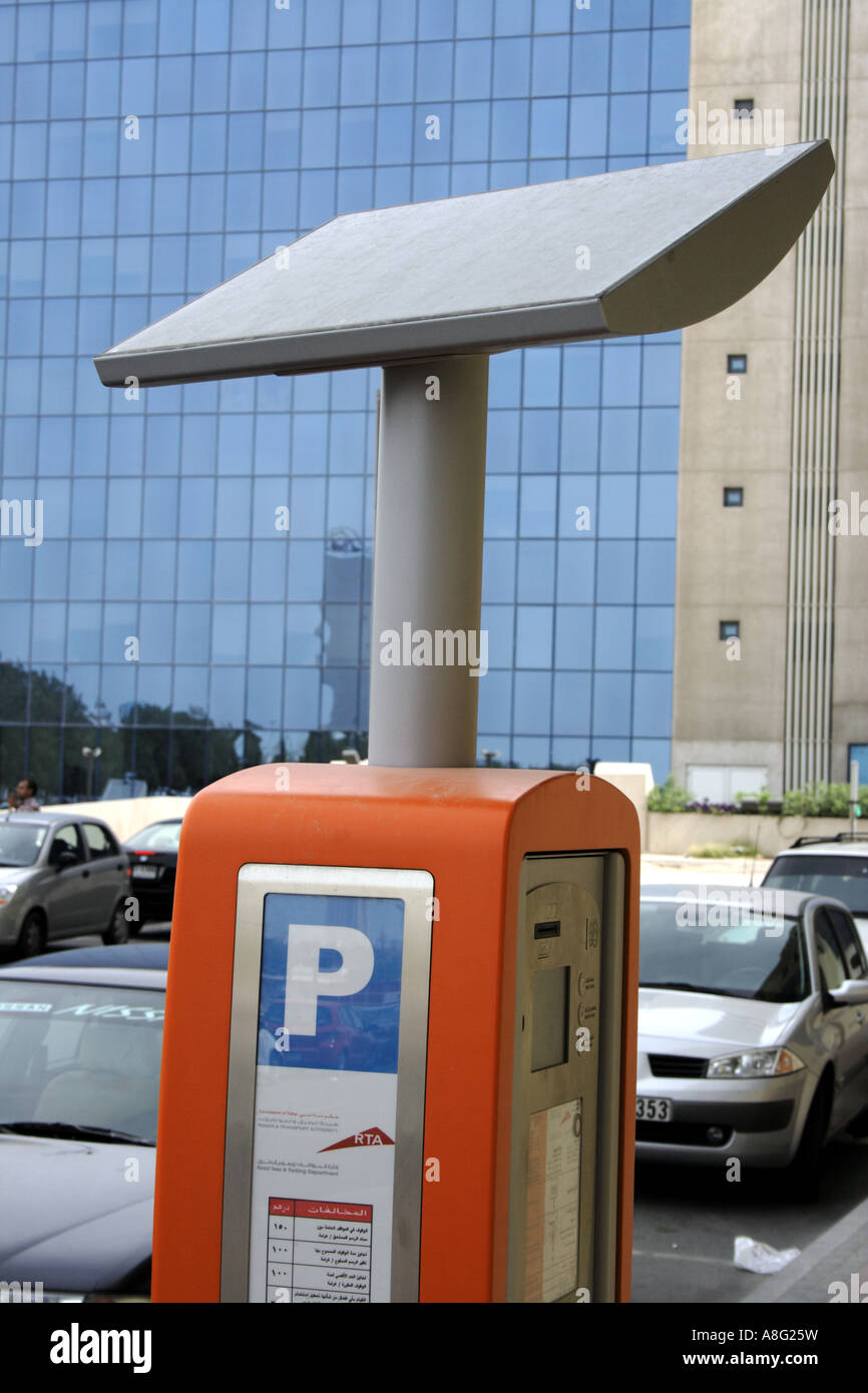 Dubai parking meter powered by solar energy, United Arab Emirates. Photo by Willy Matheisl Stock Photo