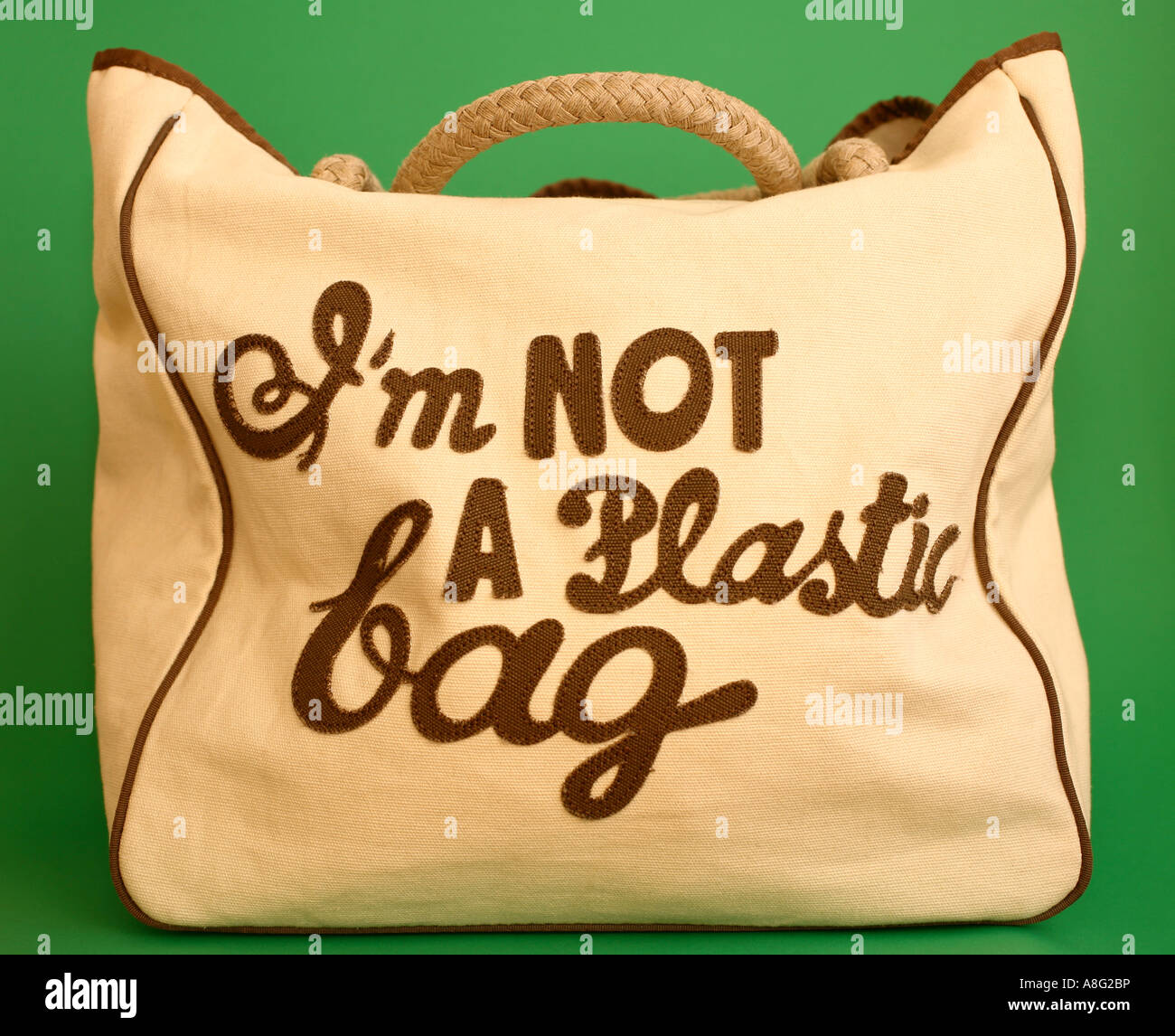 A cotton Anya Hindmarch I'm NOT a Plastic Bag, bag. Stock Photo