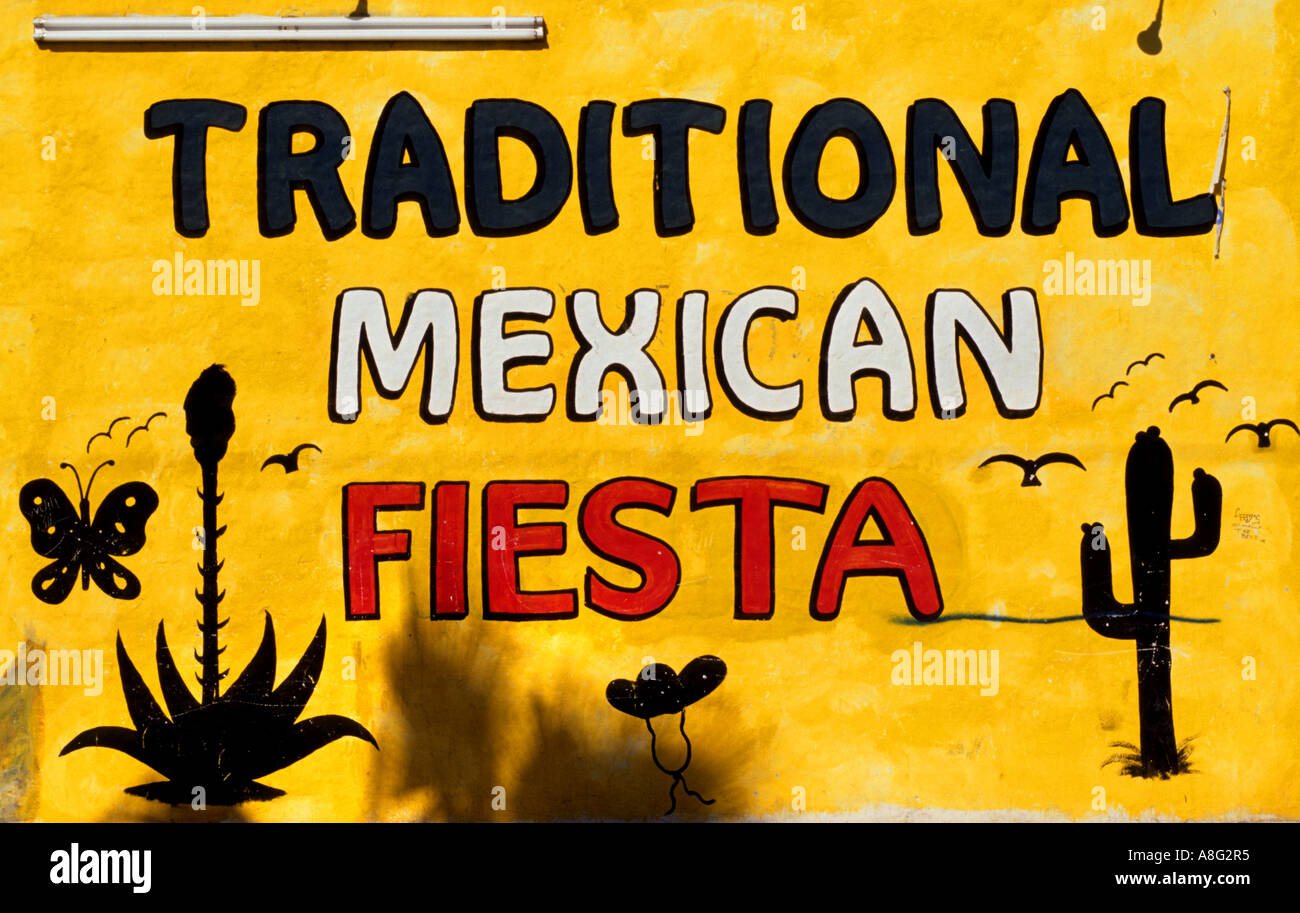 Traditional Mexican Fiesta Painting Sign Terrace Pavement Bar Pub Stock Photo Alamy
