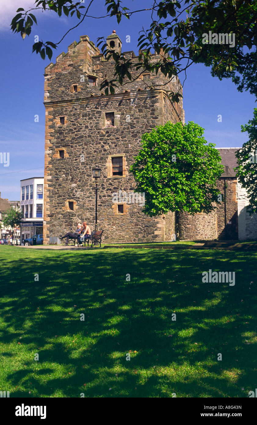 Summer in Stranraer town centre looking up to the Castle of St John Rhinns of Galloway Scotland UK Stock Photo