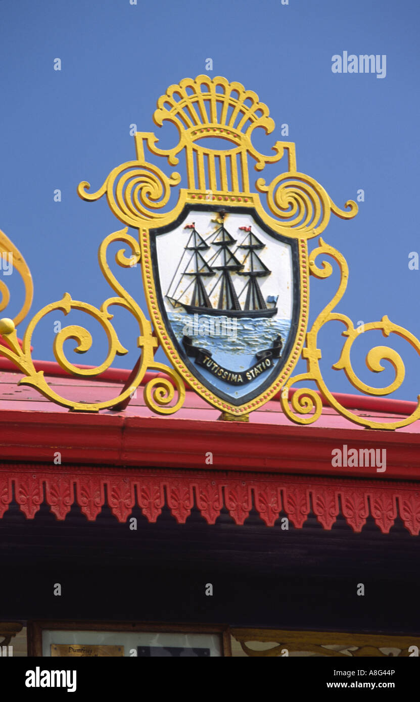 Stair Park Stranraer emblem depicting Stranraers seafaring heritage of the town on bandstand Scotland UK Stock Photo