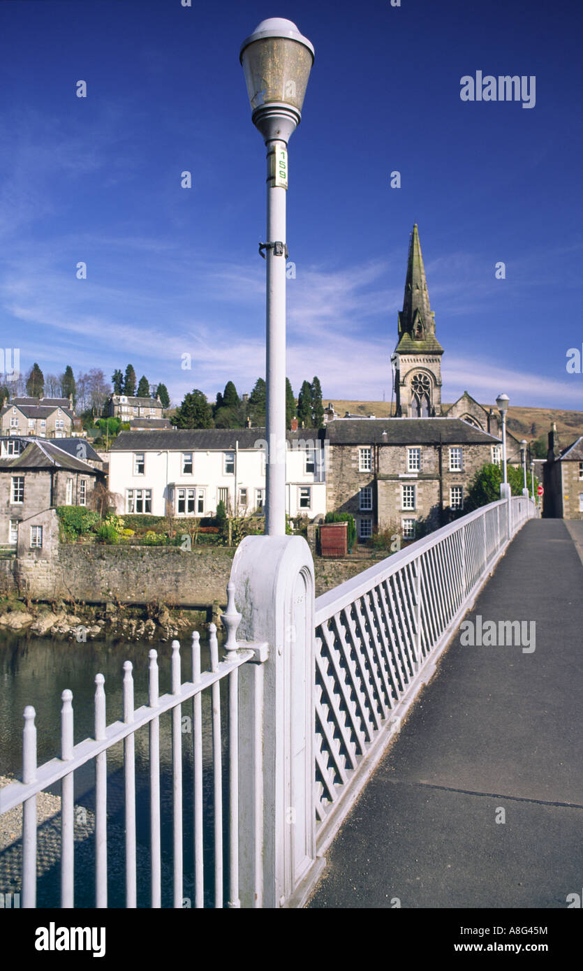 Langholm Bridge built by Thomas Telford looking across the River Esk to Langholm town centre Dumfries and Galloway Scotland UK Stock Photo