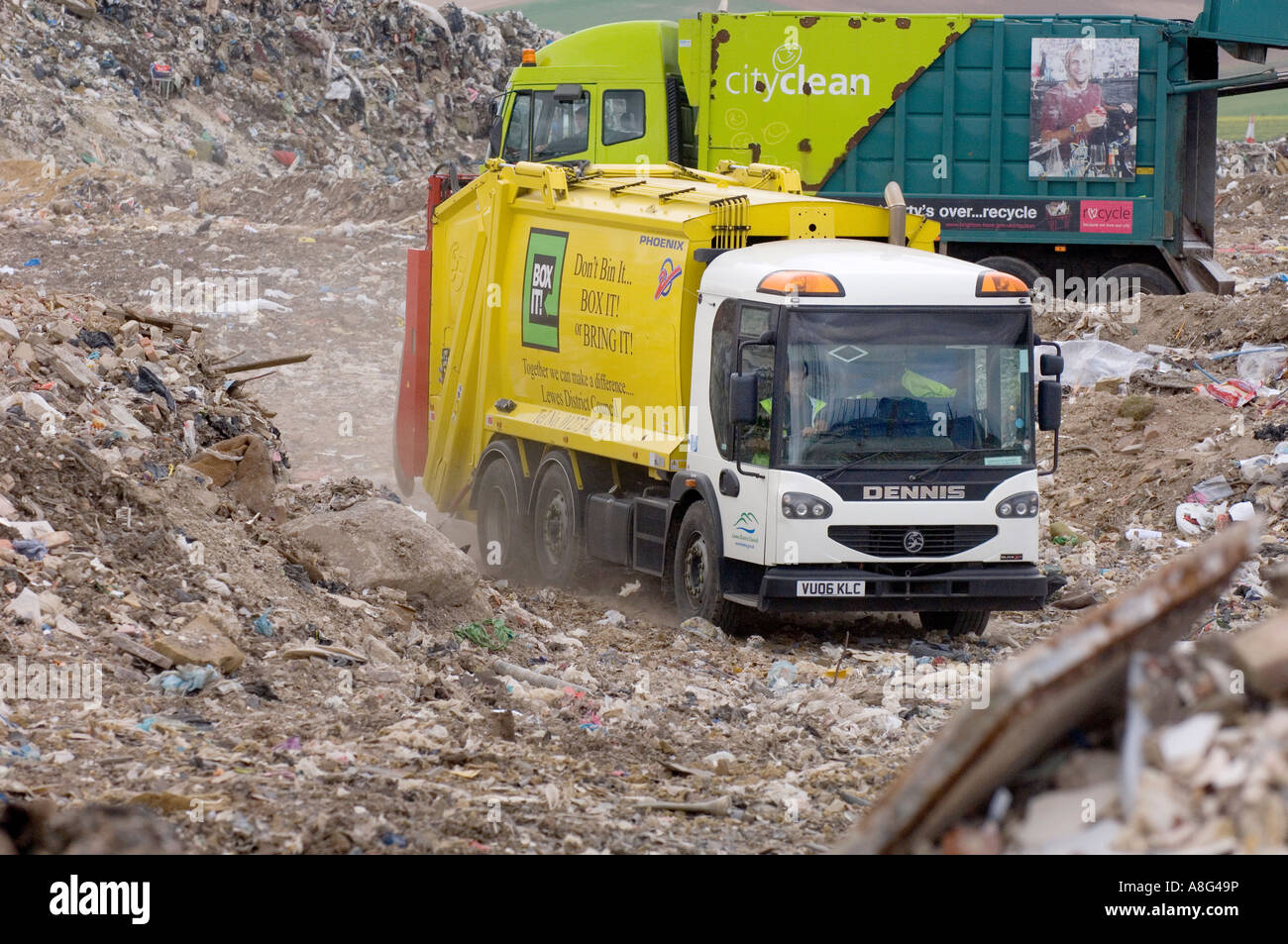 Household waste on Beddingham landfill site South East England Stock