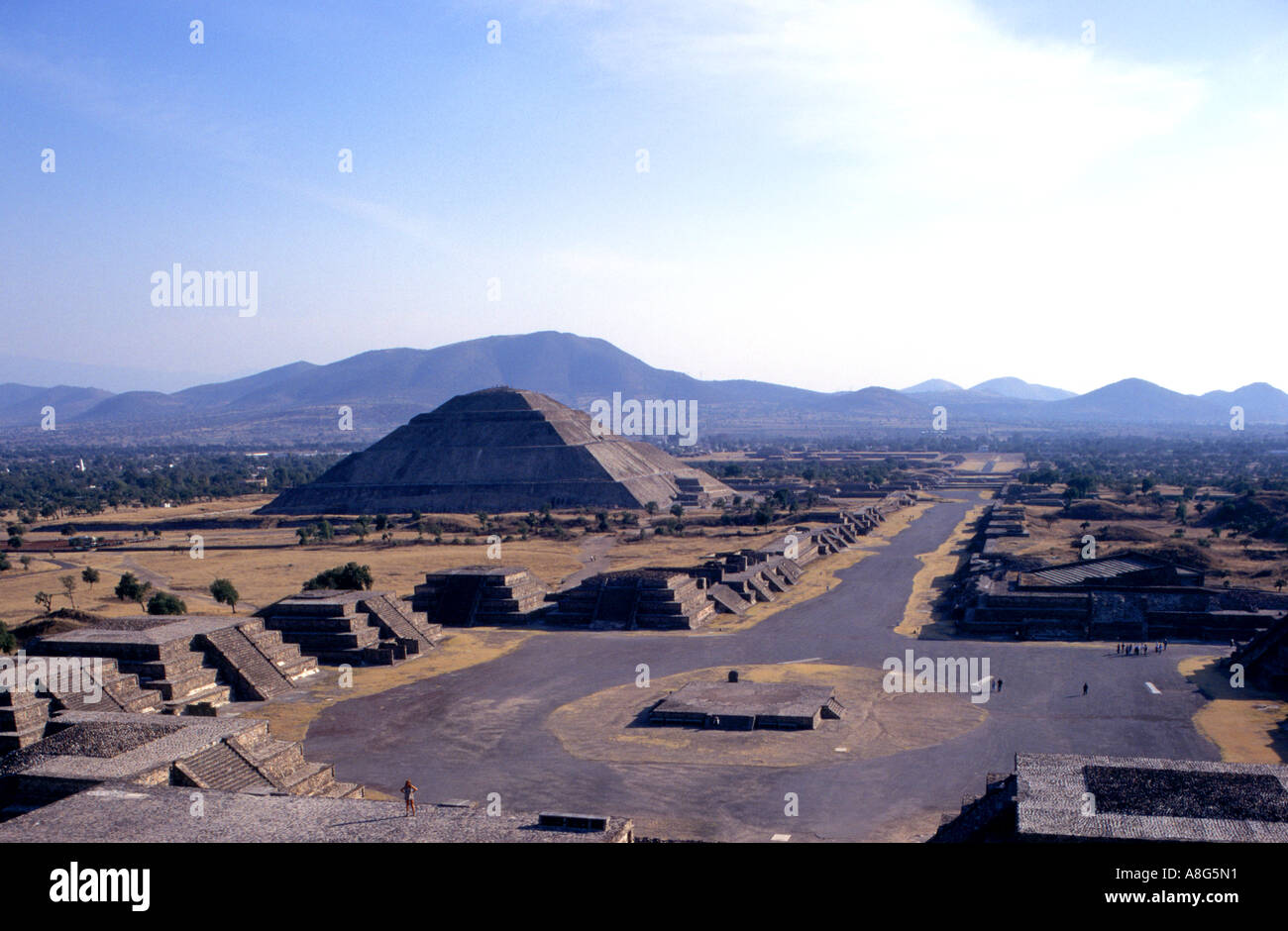 Mexico Theotiuacan Avenue of the Dead Pyramid of the Sun Moon Aztec Chachapoya city of Gods Stock Photo