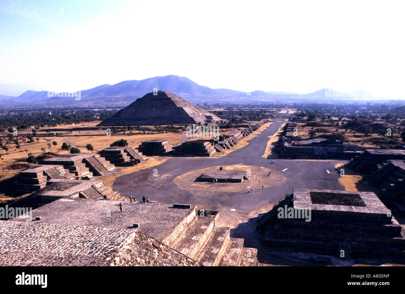 Mexico Theotiuacan Avenue of the Dead Pyramid of the Sun Moon Aztec Chachapoya city of Gods Stock Photo