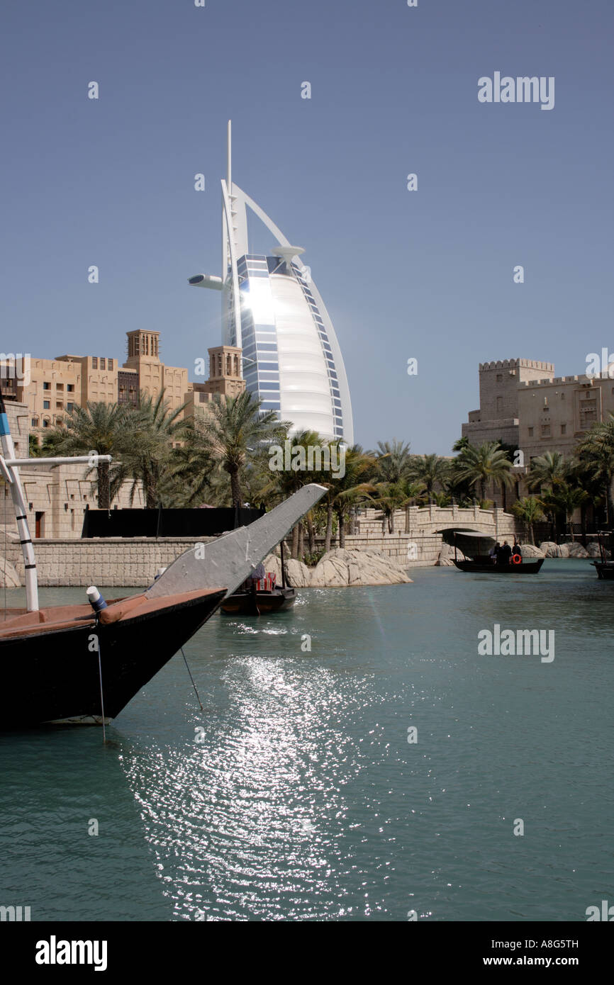 Hotel Burj Al Arab with Madinat Jumeirah United Arab Emirates. Photo by Willy Matheisl Stock Photo