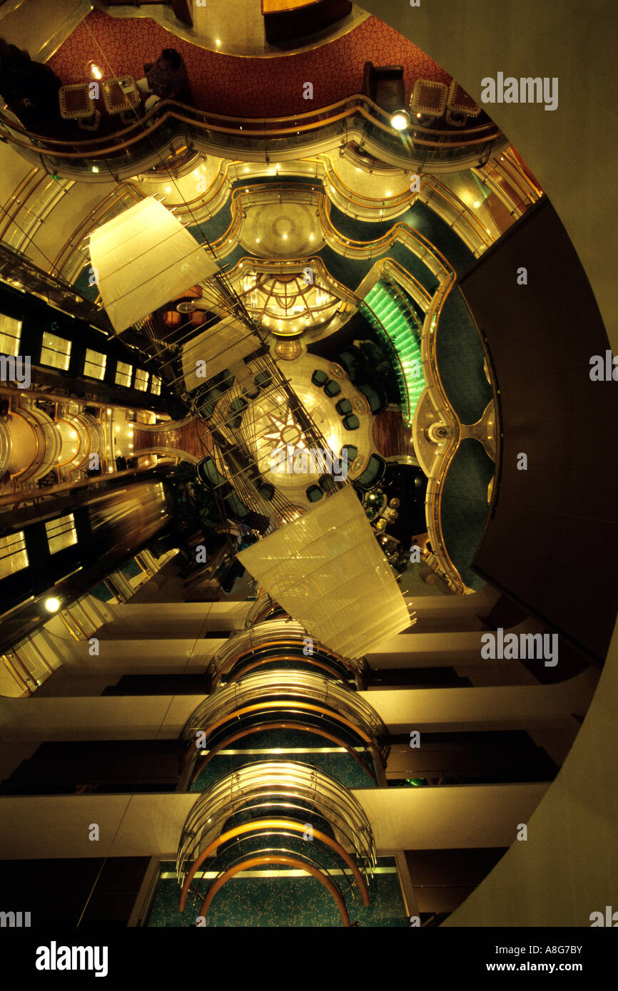 Looking directly down the atrium of the Royal Caribbean cruise ship ...