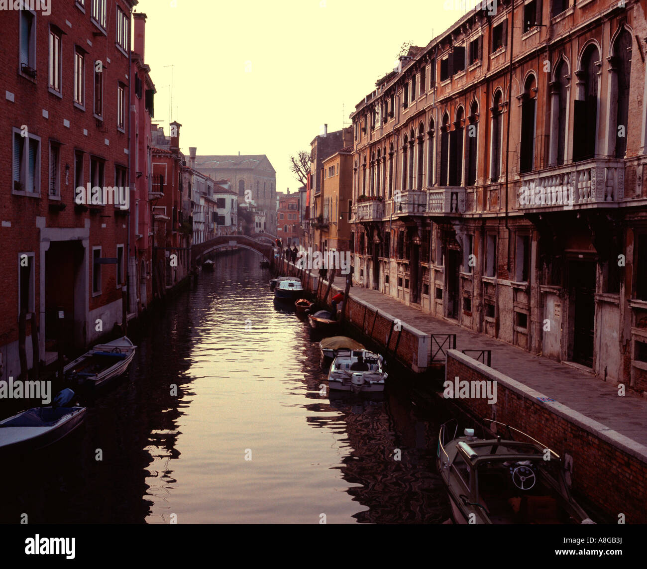 Venetian houses lining narrow canal Venice Italy Stock Photo - Alamy