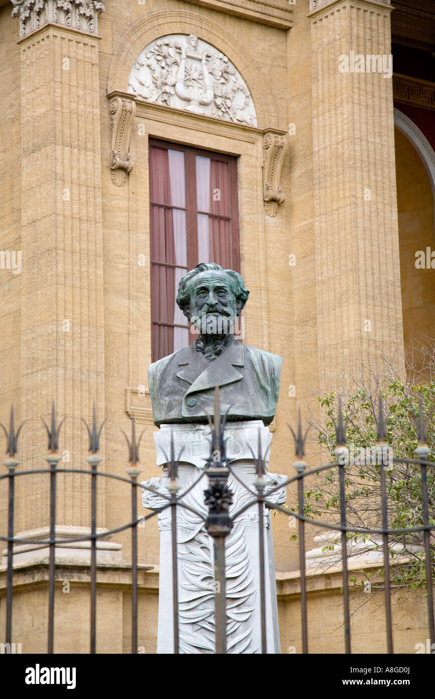 Bronze bust of Giuseppe Fortunino Francesco Verdi Teatro Massimo Palermo Sicily Italy Stock Photo