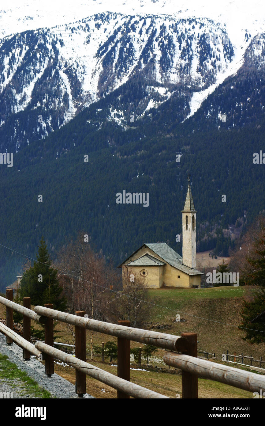 Alpine church Piatta, Bormio, Valtellina Italy Stock Photo