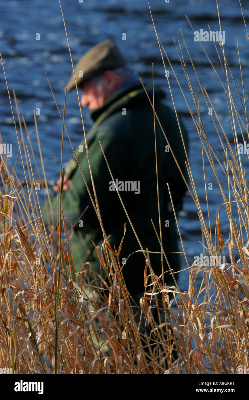 'Bill Baines Salmon fishing on the River Annan in November 2006' Stock Photo