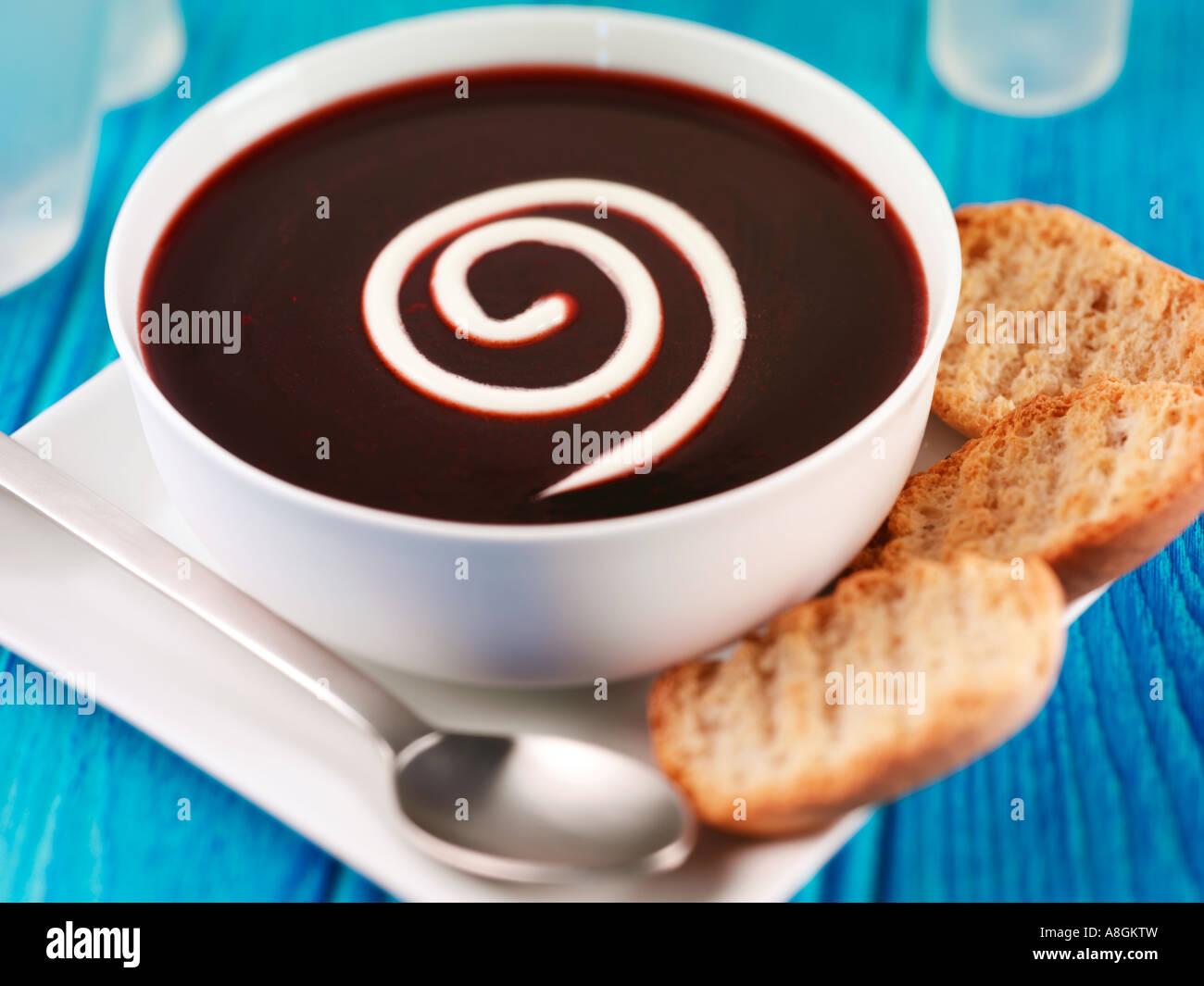 BEETROOT SOUP WITH NUTS Stock Photo