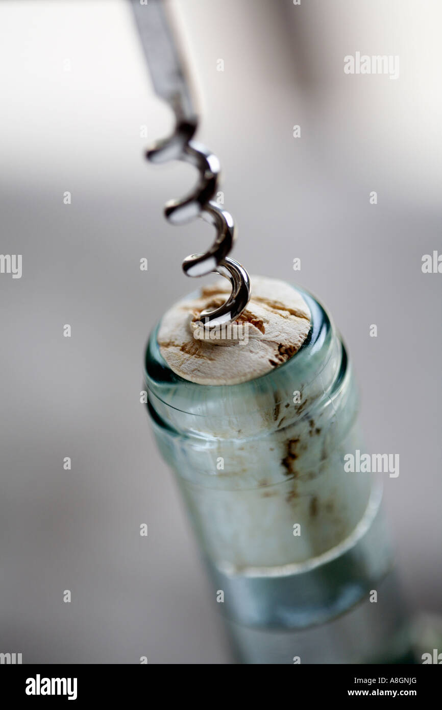 corkscrew cork in wine bottle close up Stock Photo Alamy