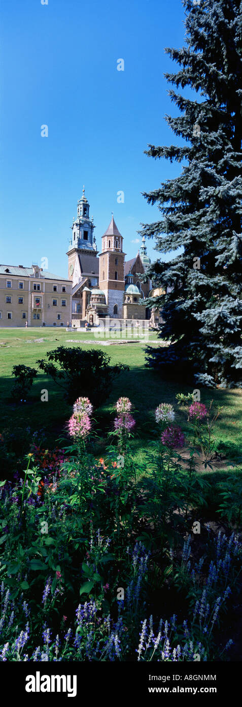 Poland Malapolska Krakow Cracow Cracof Wawel Cathedral and Garden vertical panoramic Stock Photo