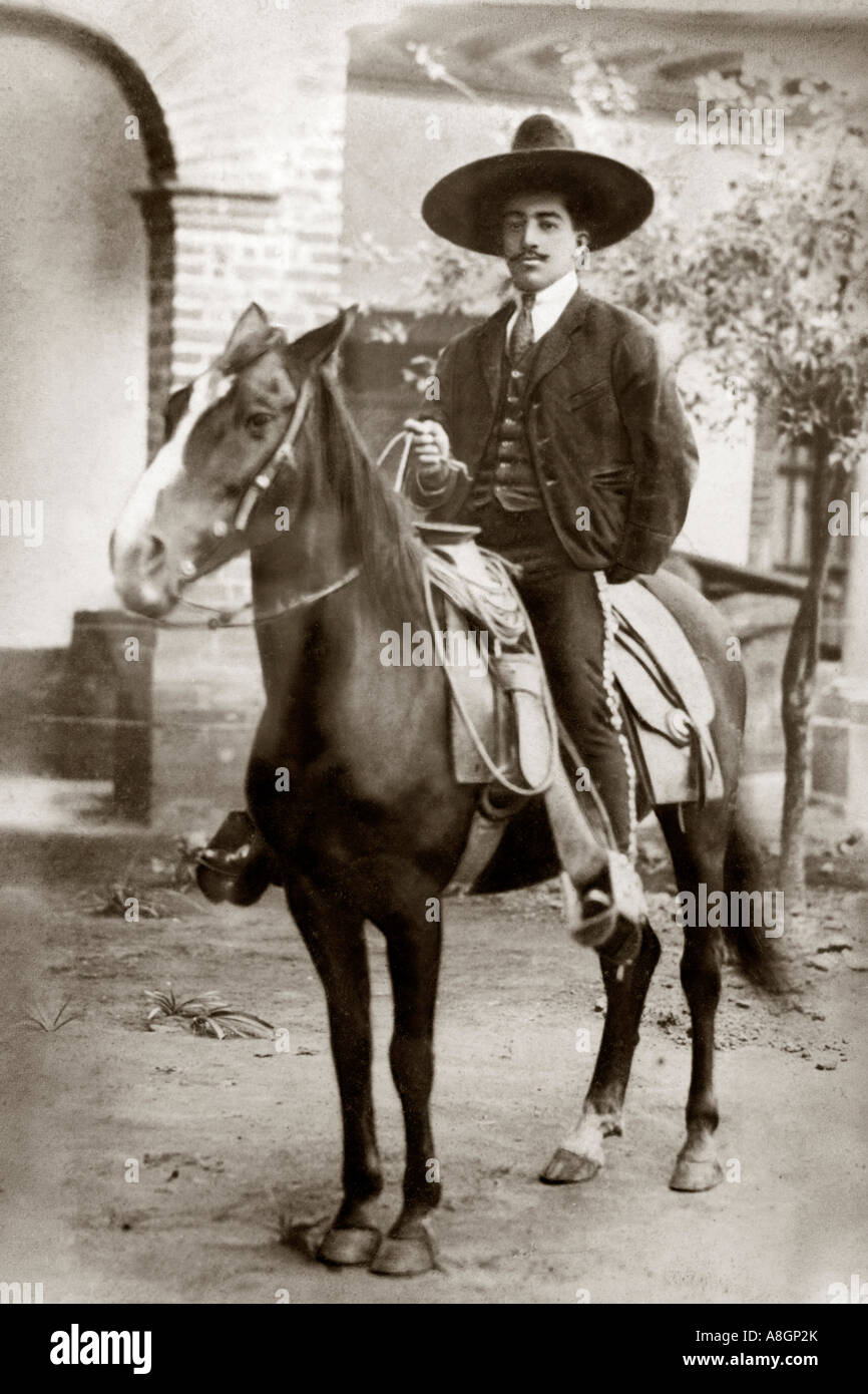 old photo of an Indian dress with the typical suit of charro in Mexico Stock Photo