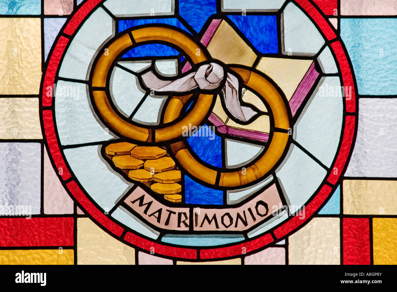 allusive show window to the sacrament of the marriage in a church catholic religion Stock Photo