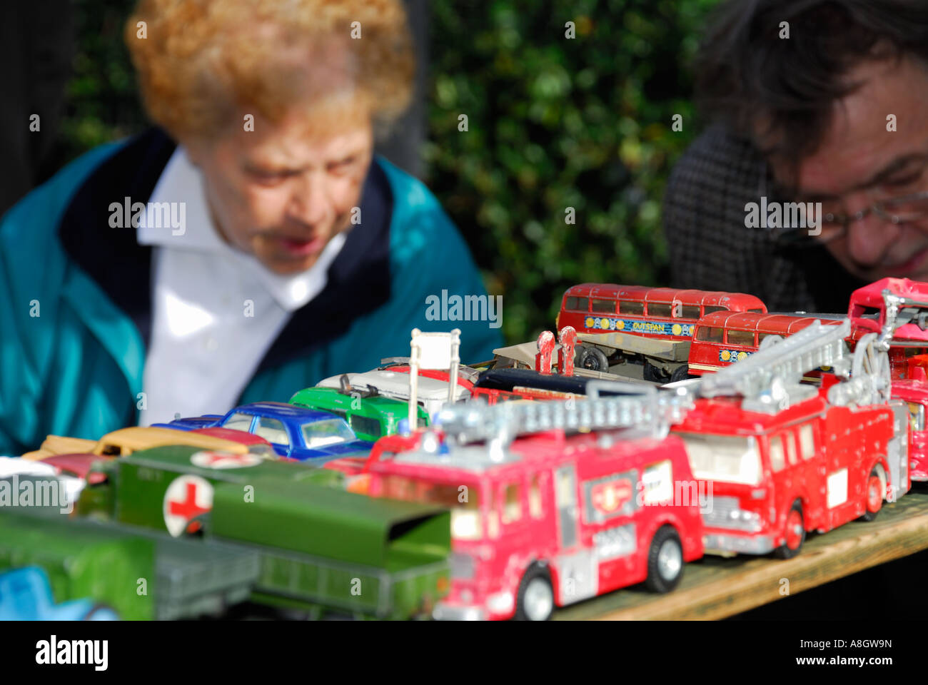 photograph of collectible toy cars being sold at a market Stock Photo