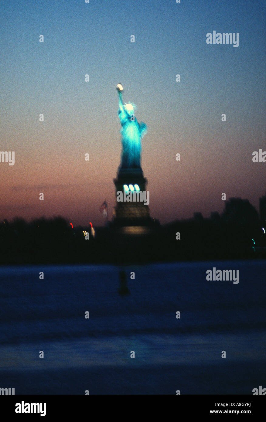 statue of liberty at night NYC Stock Photo