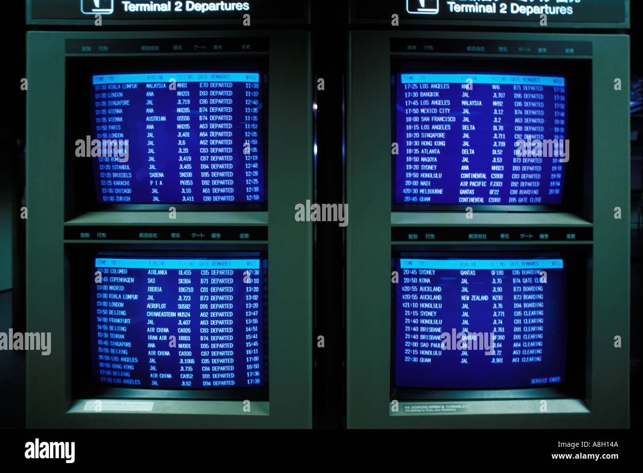 Japan, Osaka, Airport TV monitor Stock Photo