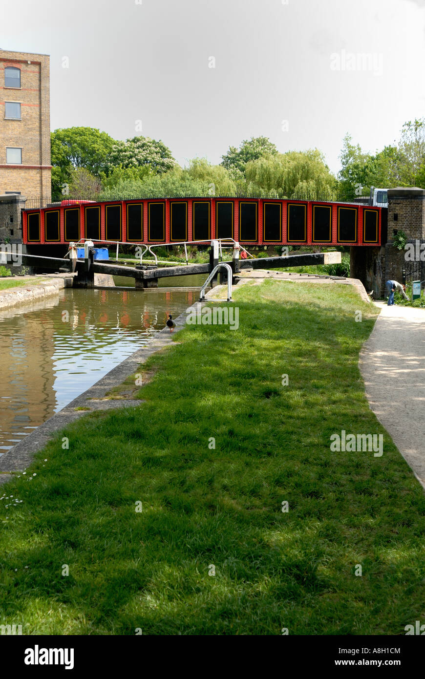 Canal Lock and Bridge Stock Photo