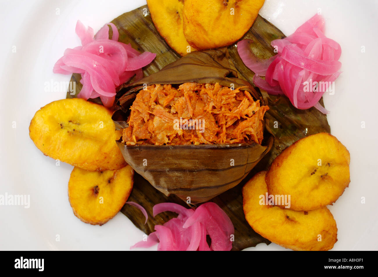 Mexican Food, Cochinita Pibil, banana leaf wrapped pork cooked barbacoa