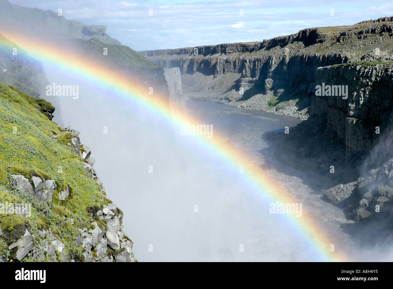 Rainbow Over Dettifoss Falls Iceland Stock Photo