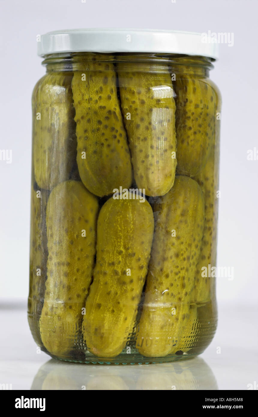 Jar of pickled gherkins Stock Photo Alamy