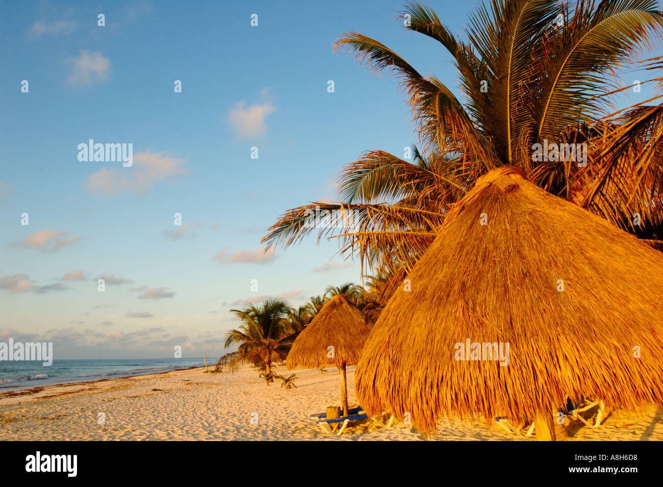Mexico, Riviera Maya, Tulum, Beach palapas Stock Photo - Alamy