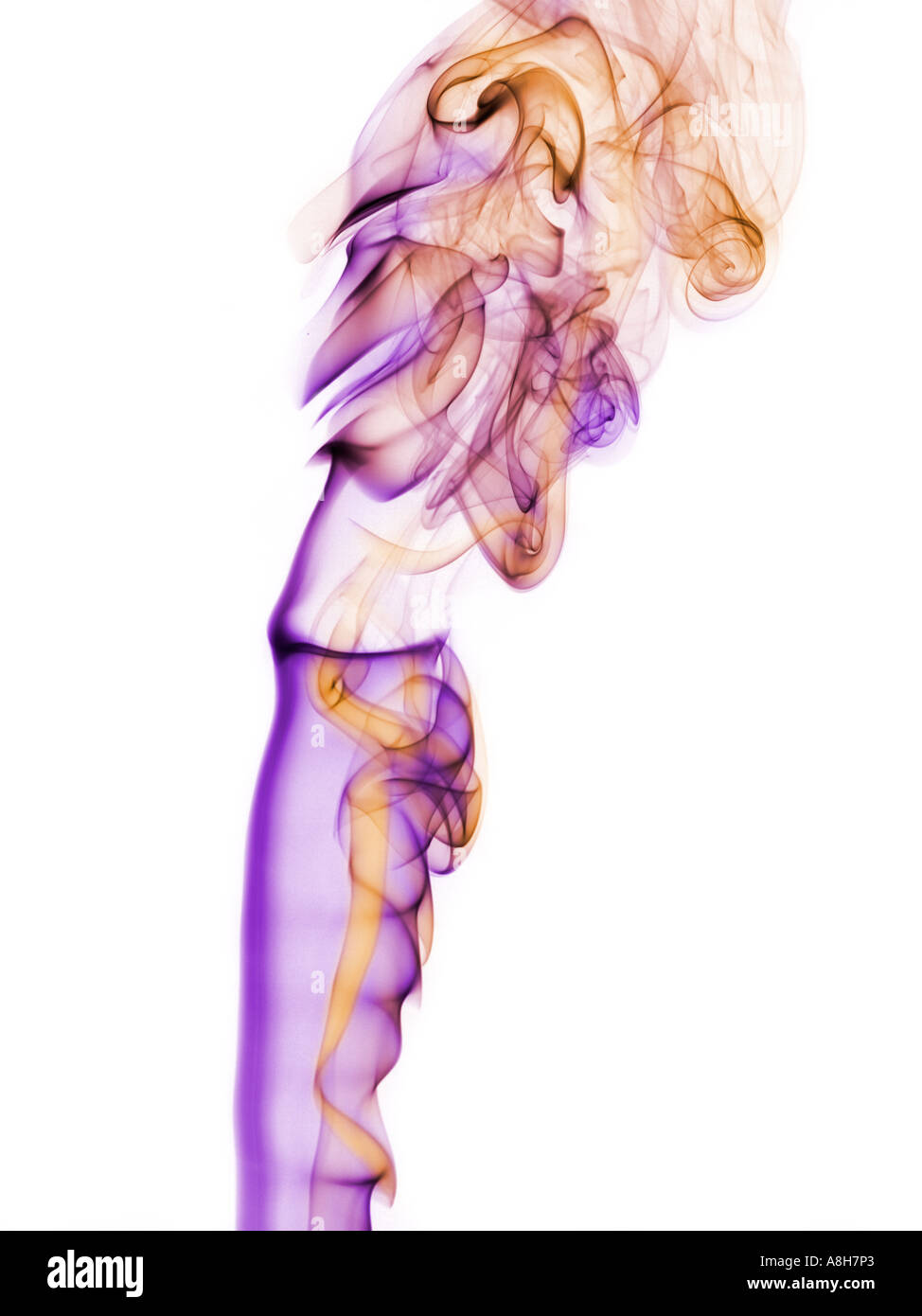 Colorized incense smoke trails on a white background Stock Photo