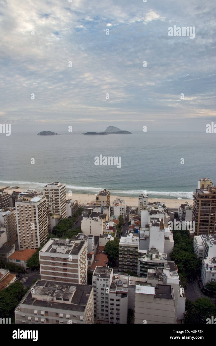 Overlooking view of Leblon beach, sea and islands in Rio de Janeiro ...