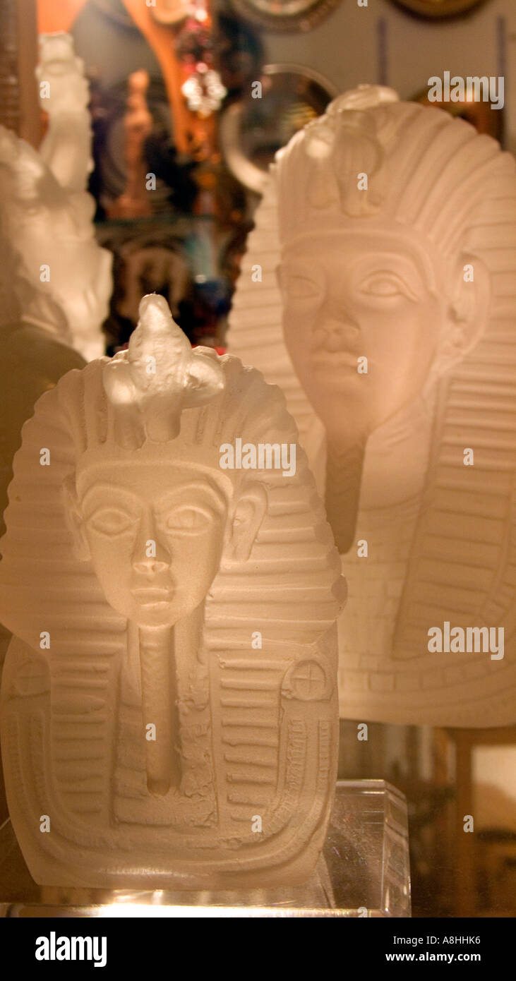 Glass figurines of Tutankhamun s Death mask sold as souvenirs Egypt Stock Photo