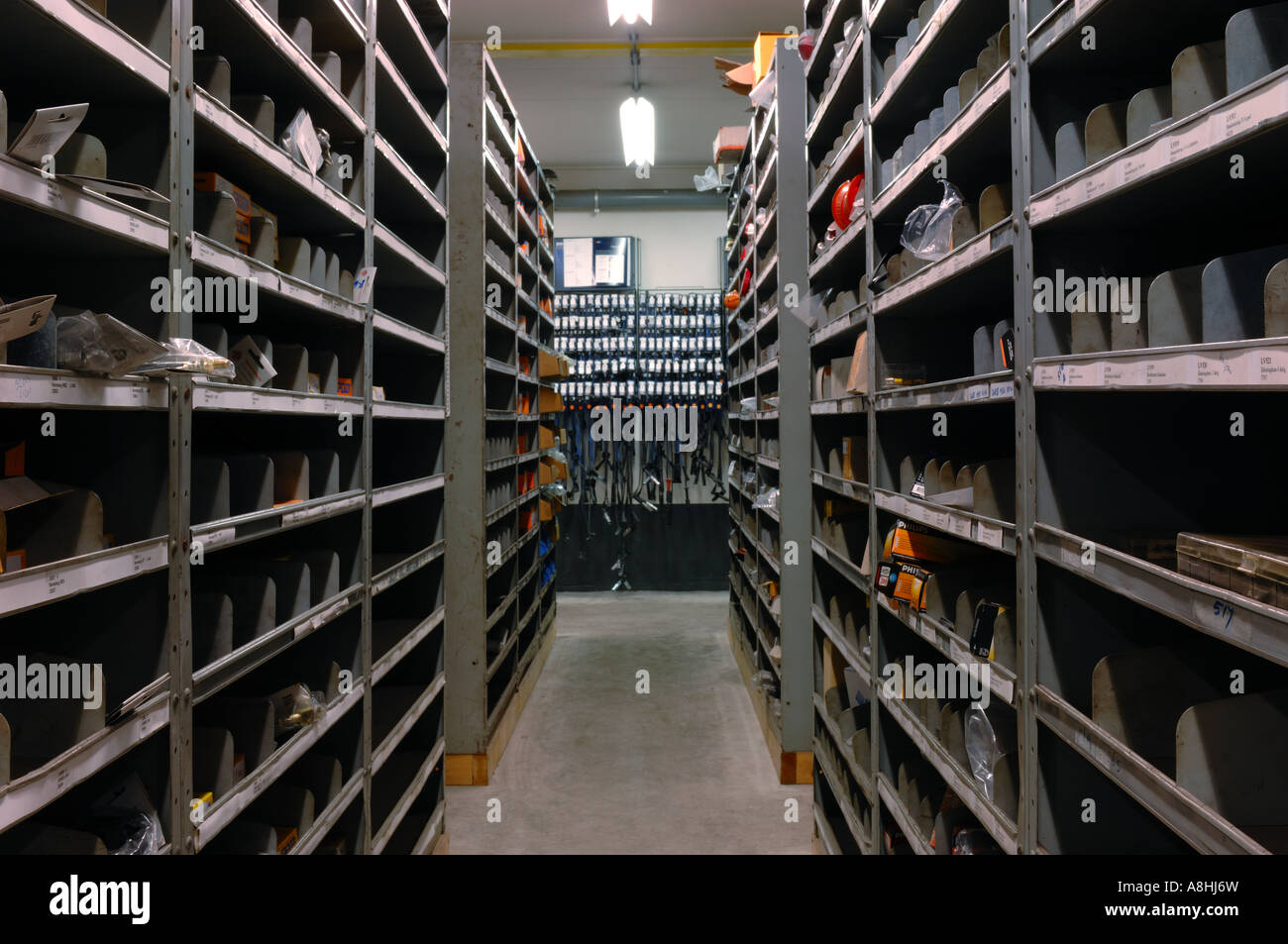 Carparts store warehouse with spare parts for cars with belts cupboard