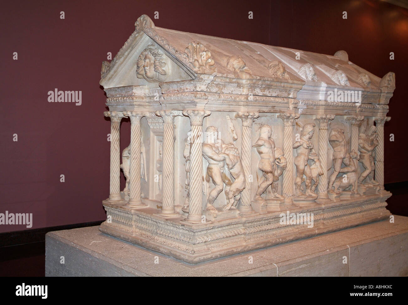Antiquities from the Roman period on display in the Sarcophagus Room of Antalya Regional Museum Antalya Turkey Stock Photo