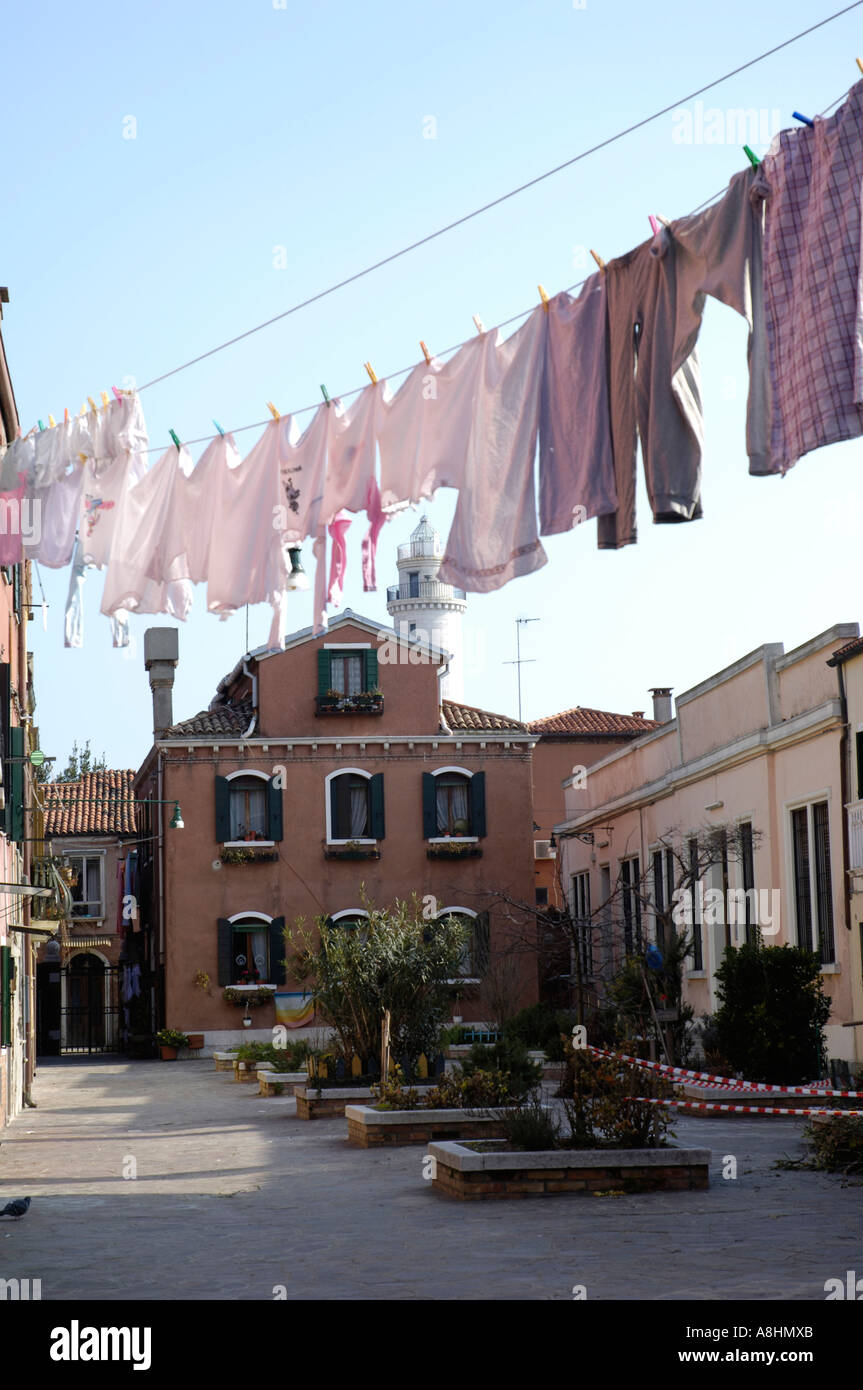 Backyard with laundry in Murano, Italien Stock Photo