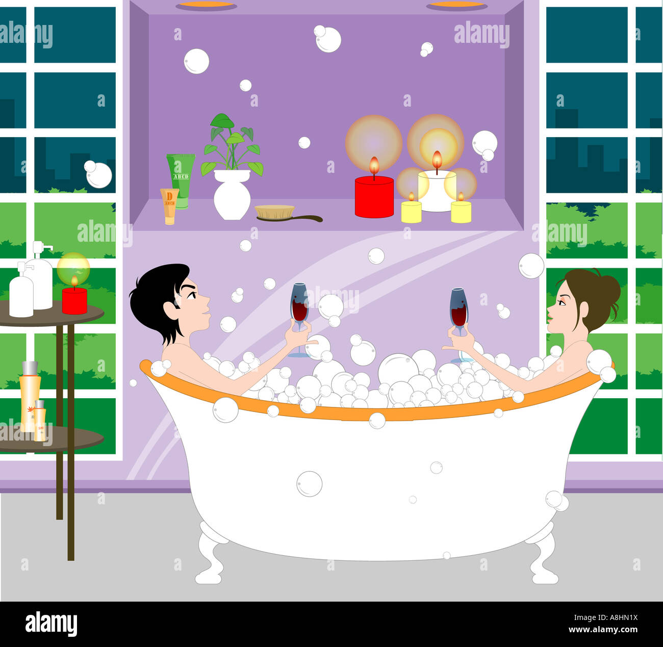 View of a couple taking bath in a bathtub Stock Photo Alamy