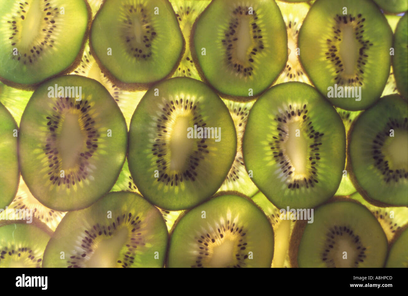 Abstract detail of sliced kiwi fruit New Zealand Stock Photo