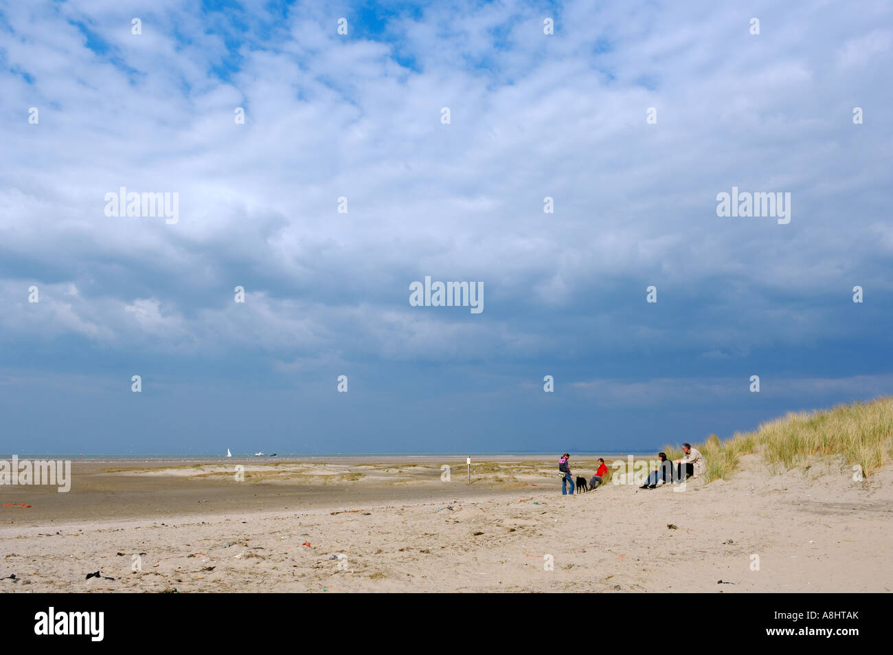 Walking people going home coming from the beach North sea Beach Nordsee beach Zuid Holland Stock Photo