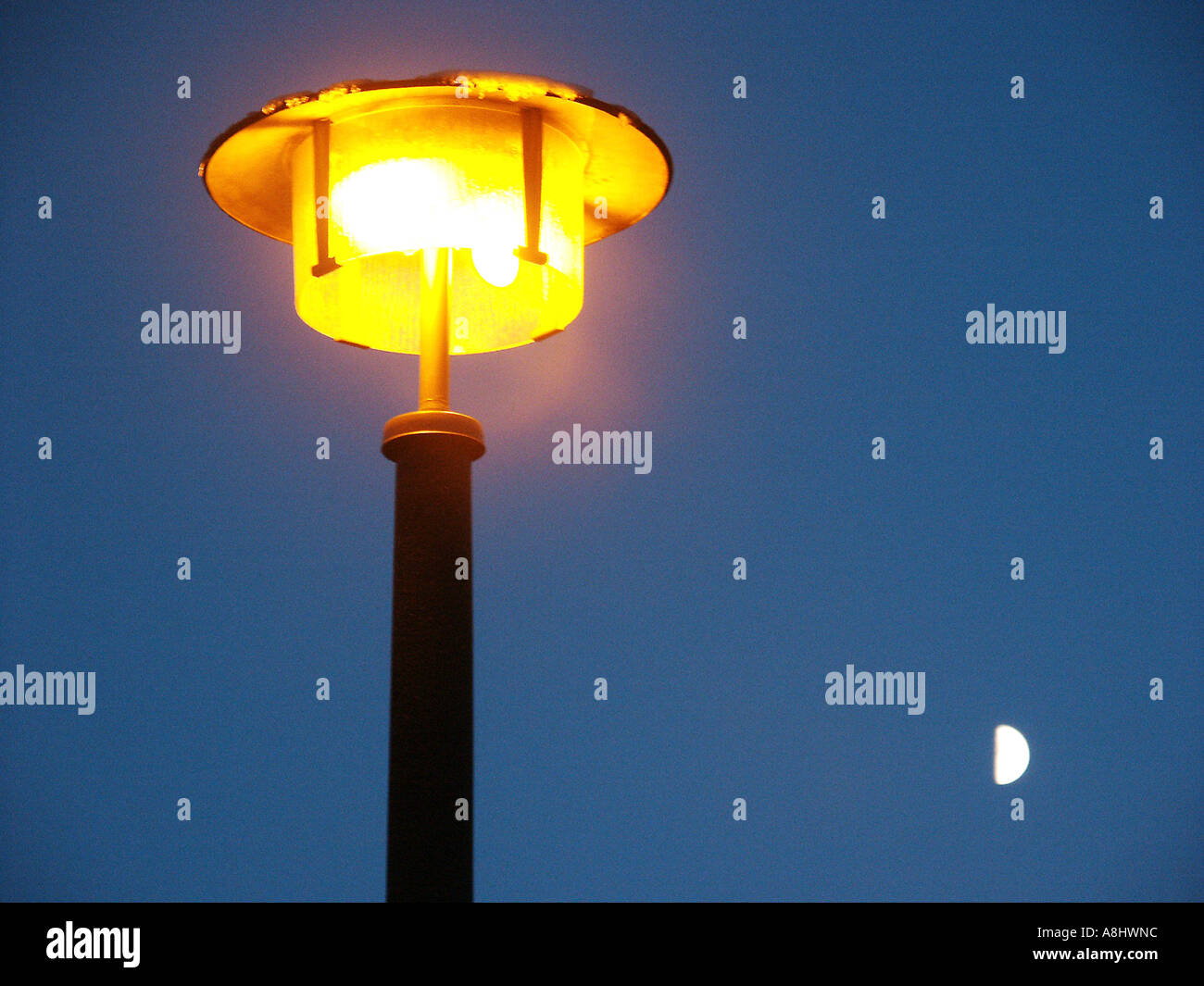 Electrical street lights, streetlamp and moon Stock Photo Alamy